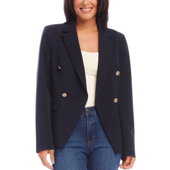 Karen Kane Fitted Blazer in Navy with Decorative Crest Buttons – Size L - Picture 2 of 13